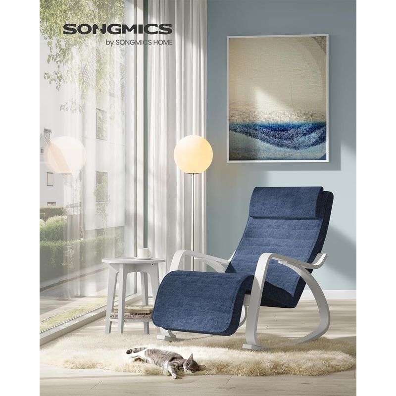 Casa si Gradina - Mobilier - Scaune si fotolii - Scaune - Scaun balansoar din lemn, suport picioare reglabil, maxim 150kg, 67x122x84 cm, albastru - Infinity.ro