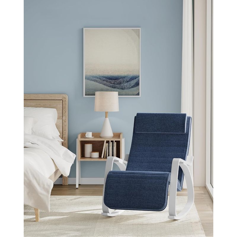 Casa si Gradina - Mobilier - Scaune si fotolii - Scaune - Scaun balansoar din lemn, suport picioare reglabil, maxim 150kg, 67x122x84 cm, albastru - Infinity.ro