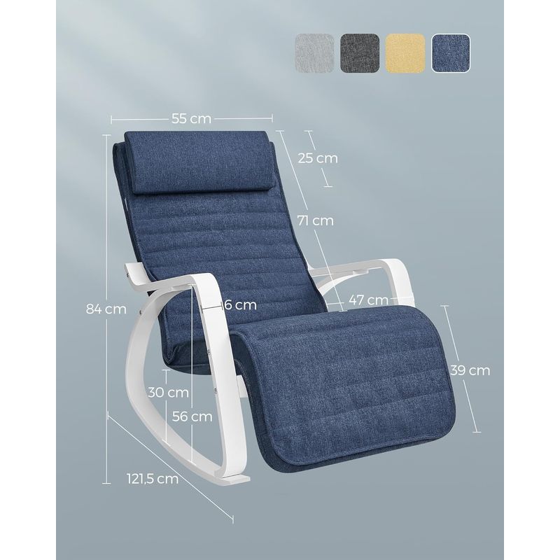 Casa si Gradina - Mobilier - Scaune si fotolii - Scaune - Scaun balansoar din lemn, suport picioare reglabil, maxim 150kg, 67x122x84 cm, albastru - Infinity.ro