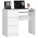 Casa si Gradina - Mobilier - Mese si birouri - Birouri - Birou computer cu 3 sertare si raft pentru tastatura, stanga, 90x50x77 cm, alb - Infinity.ro