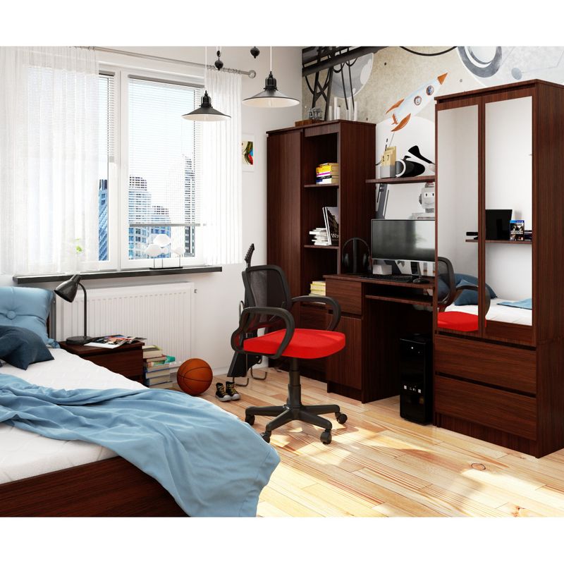 Casa si Gradina - Mobilier - Mese si birouri - Birouri - Birou computer PIKSEL, cu sertar, dulap si raft pentru tastatura, dreapta, 90x50x77 cm, maro wenge - Infinity.ro