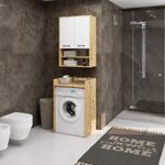 Casa si Gradina - Mobilier - Mobilier baie - Corpuri baie - Dulap baie suspendat, cu 2 usi si 2 rafturi deschise, PAL 16 mm, 64x30x94 cm, stejar artisan si alb - Infinity.ro