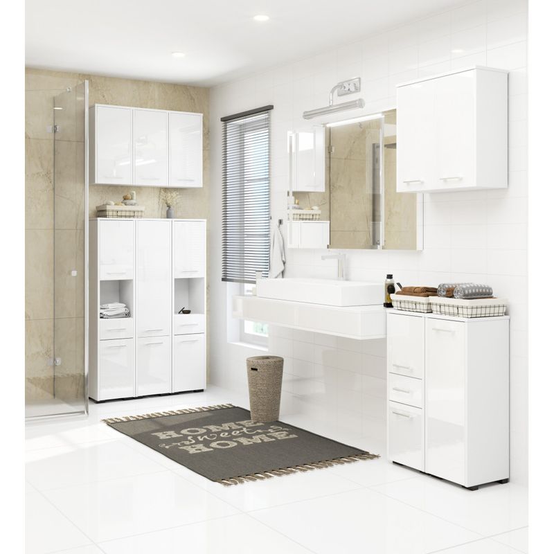 Casa si Gradina - Mobilier - Mobilier baie - Corpuri baie - Dulap de baie tip baza, cu 2 usi si sertar, PAL 16 mm, 30x30x85 cm, alb lucios - Infinity.ro