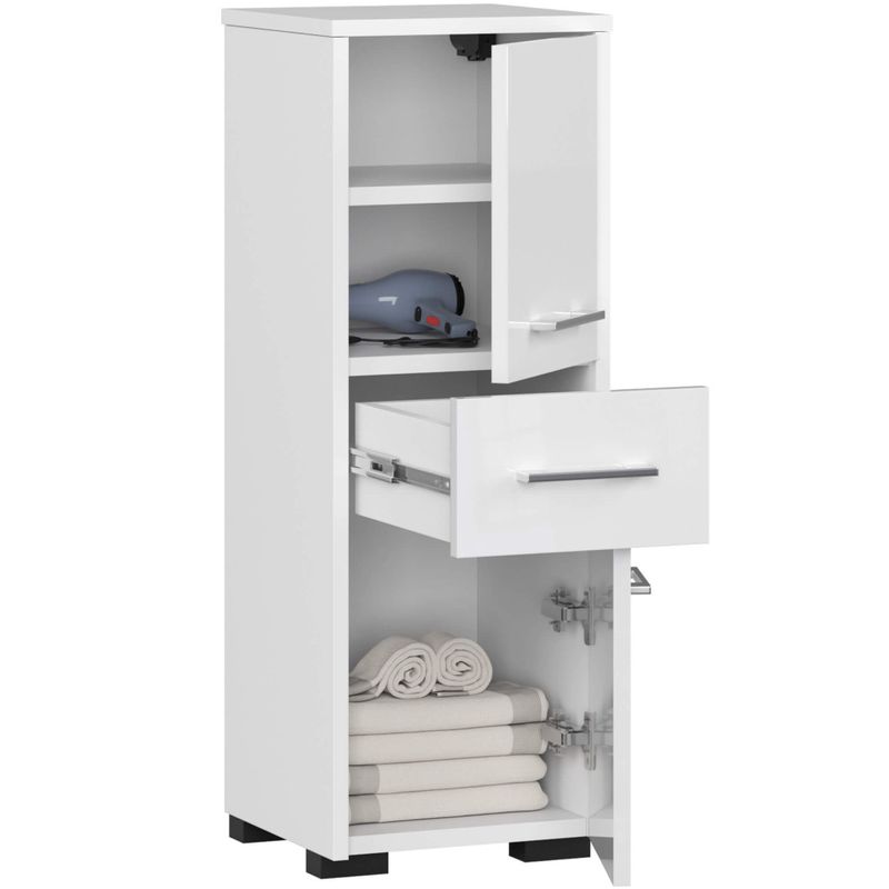 Casa si Gradina - Mobilier - Mobilier baie - Corpuri baie - Dulap de baie tip baza, cu 2 usi si sertar, PAL 16 mm, 30x30x85 cm, alb lucios - Infinity.ro