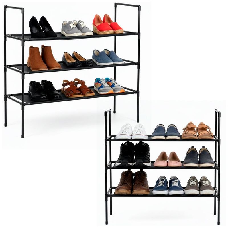 Casa si Gradina - Mobilier - Dulapuri si sifoniere - Dulapuri pantofi - Raft pantofi cu 3 polite, structura metalica si rafturi textile, 72x28x70 cm, negru - Infinity.ro