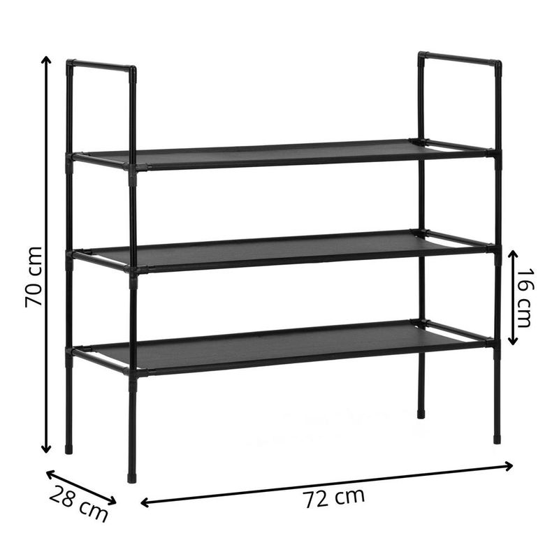 Casa si Gradina - Mobilier - Dulapuri si sifoniere - Dulapuri pantofi - Raft pantofi cu 3 polite, structura metalica si rafturi textile, 72x28x70 cm, negru - Infinity.ro