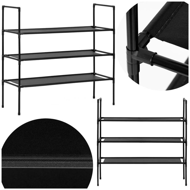 Casa si Gradina - Mobilier - Dulapuri si sifoniere - Dulapuri pantofi - Raft pantofi cu 3 polite, structura metalica si rafturi textile, 72x28x70 cm, negru - Infinity.ro