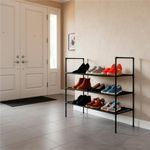 Casa si Gradina - Mobilier - Dulapuri si sifoniere - Dulapuri pantofi - Raft pantofi cu 3 polite, structura metalica si rafturi textile, 72x28x70 cm, negru - Infinity.ro