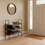 Casa si Gradina - Mobilier - Dulapuri si sifoniere - Dulapuri pantofi - Raft pantofi cu 3 polite, structura metalica si rafturi textile, 72x28x70 cm, negru - Infinity.ro