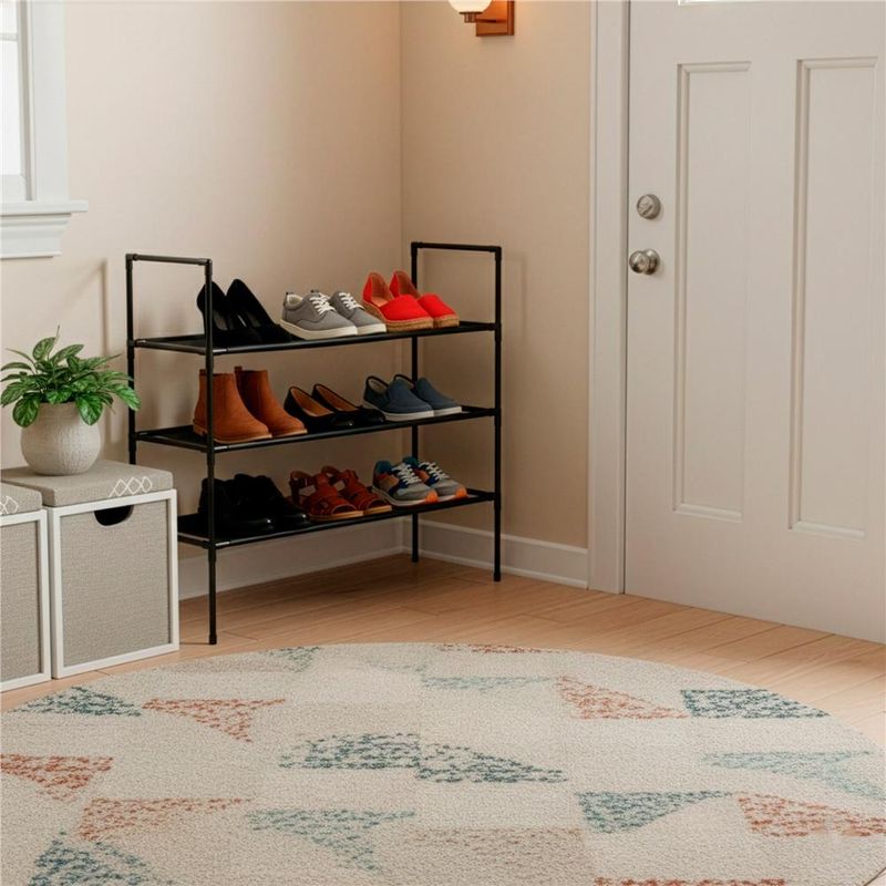 Casa si Gradina - Mobilier - Dulapuri si sifoniere - Dulapuri pantofi - Raft pantofi cu 3 polite, structura metalica si rafturi textile, 72x28x70 cm, negru - Infinity.ro