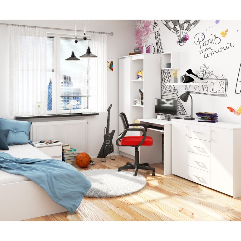 Casa si Gradina - Mobilier - Mese si birouri - Birouri - Birou STAR pentru camera copilului, raft tastatura, pal laminat 16 mm, 68x51x74 cm, alb - Infinity.ro