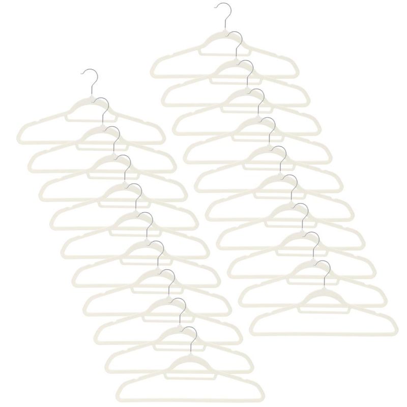 Casa si Gradina - Mobilier - Organizare si depozitare - Umerase si valeti - Set de 20 de umerase pentru haine, din velur, cu carlig rotativ, 45x23 cm, ecru - Infinity.ro