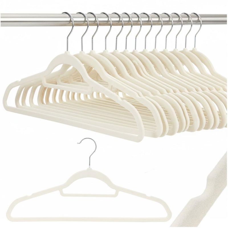 Casa si Gradina - Mobilier - Organizare si depozitare - Umerase si valeti - Set de 20 de umerase pentru haine, din velur, cu carlig rotativ, 45x23 cm, ecru - Infinity.ro