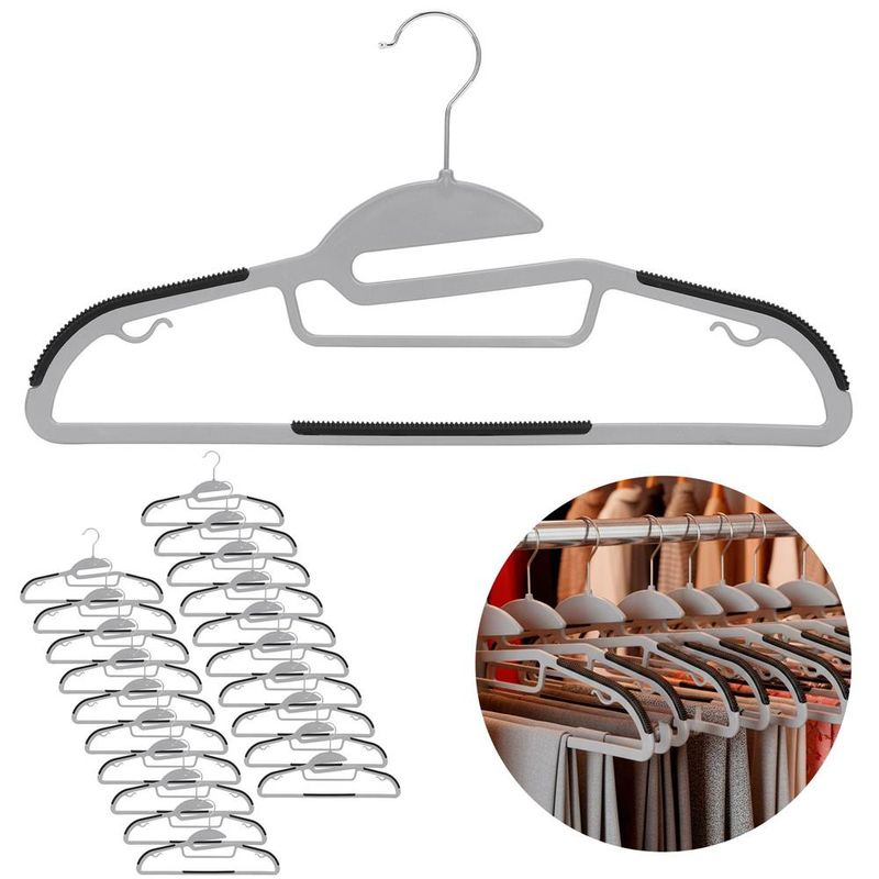 Casa si Gradina - Mobilier - Organizare si depozitare - Umerase si valeti - Set de 20 de umerase antiderapante pentru haine, din PE, cu carlig metalic rotativ, 41 cm, gri si negru - Infinity.ro