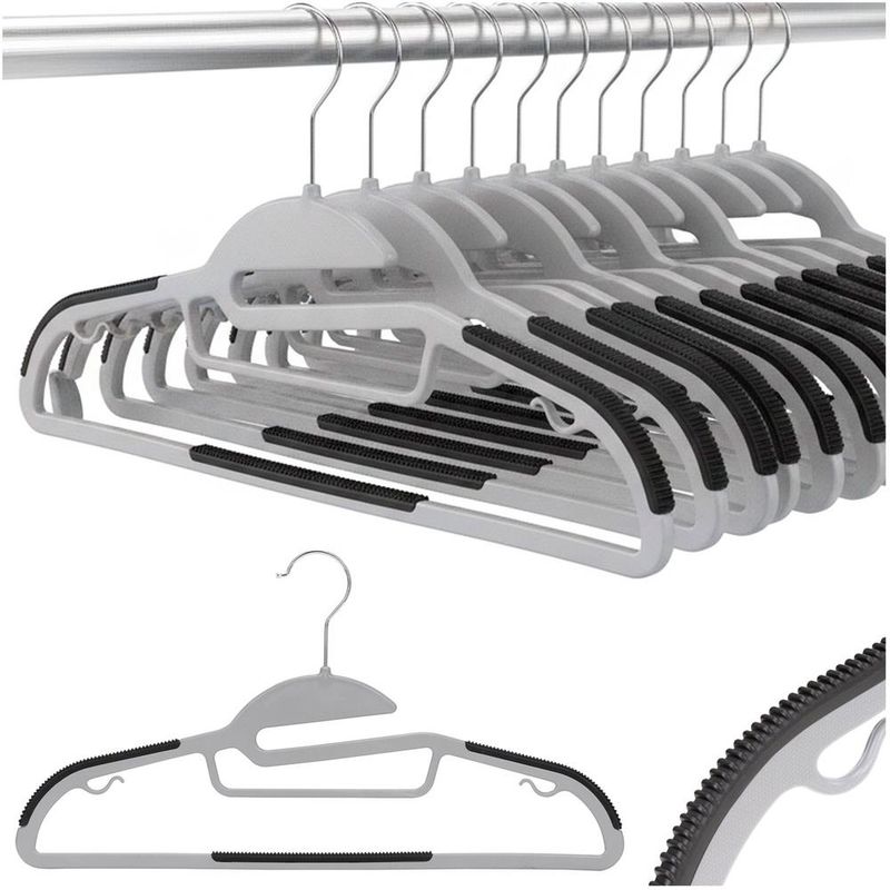 Casa si Gradina - Mobilier - Organizare si depozitare - Umerase si valeti - Set de 20 de umerase antiderapante pentru haine, din PE, cu carlig metalic rotativ, 41 cm, gri si negru - Infinity.ro