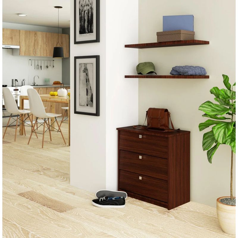 Casa si Gradina - Mobilier - Dulapuri si sifoniere - Dulapuri pantofi - Dulap pantofi MINI cu 3 usi rabatabile, PAL laminat 16 mm, 60x31x62 cm, maro wenge - Infinity.ro