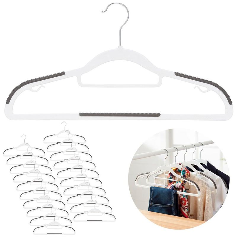 Casa si Gradina - Mobilier - Organizare si depozitare - Umerase si valeti - Set de 20 de umerase antiderapante pentru haine, din PE, cu carlig metalic rotativ, 41 cm, alb si gri - Infinity.ro