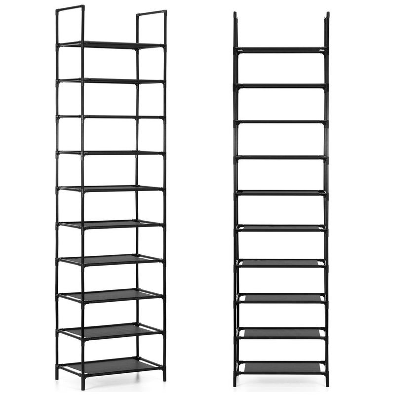 Casa si Gradina - Mobilier - Dulapuri si sifoniere - Dulapuri pantofi - Raft pantofi inalt cu 10 polite, structura metalica si rafturi textile, 45x28x178 cm, negru - Infinity.ro