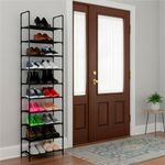 Casa si Gradina - Mobilier - Dulapuri si sifoniere - Dulapuri pantofi - Raft pantofi inalt cu 10 polite, structura metalica si rafturi textile, 45x28x178 cm, negru - Infinity.ro