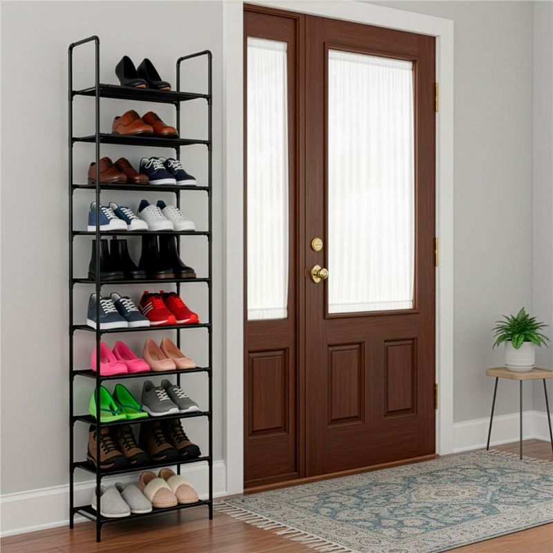 Casa si Gradina - Mobilier - Dulapuri si sifoniere - Dulapuri pantofi - Raft pantofi inalt cu 10 polite, structura metalica si rafturi textile, 45x28x178 cm, negru - Infinity.ro