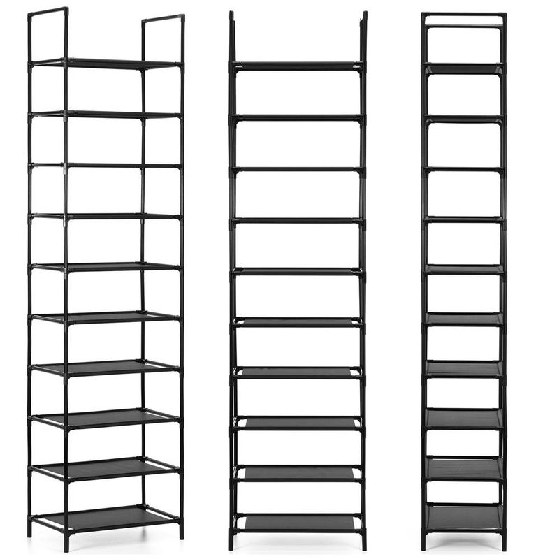 Casa si Gradina - Mobilier - Dulapuri si sifoniere - Dulapuri pantofi - Raft pantofi inalt cu 10 polite, structura metalica si rafturi textile, 45x28x178 cm, negru - Infinity.ro