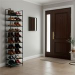 Casa si Gradina - Mobilier - Dulapuri si sifoniere - Dulapuri pantofi - Raft pantofi inalt cu 10 polite, structura metalica si rafturi textile, 45x28x178 cm, negru - Infinity.ro