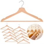 Casa si Gradina - Mobilier - Organizare si depozitare - Umerase si valeti - Set de 10 umerase din lemn cu carlig cromat rotativ, forma ergonomica, 43x21 cm, maro natur - Infinity.ro