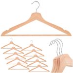 Casa si Gradina - Mobilier - Organizare si depozitare - Umerase si valeti - Set de 10 umerase din lemn cu carlig cromat rotativ, forma ergonomica, 43x21 cm, maro natur - Infinity.ro