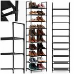 Casa si Gradina - Mobilier - Dulapuri si sifoniere - Dulapuri pantofi - Raft pantofi inalt cu 10 polite, structura metalica si rafturi textile, 45x28x178 cm, negru - Infinity.ro