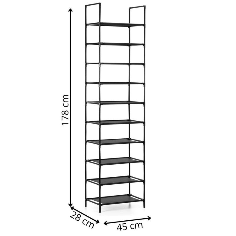 Casa si Gradina - Mobilier - Dulapuri si sifoniere - Dulapuri pantofi - Raft pantofi inalt cu 10 polite, structura metalica si rafturi textile, 45x28x178 cm, negru - Infinity.ro