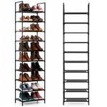 Casa si Gradina - Mobilier - Dulapuri si sifoniere - Dulapuri pantofi - Raft pantofi inalt cu 10 polite, structura metalica si rafturi textile, 45x28x178 cm, negru - Infinity.ro
