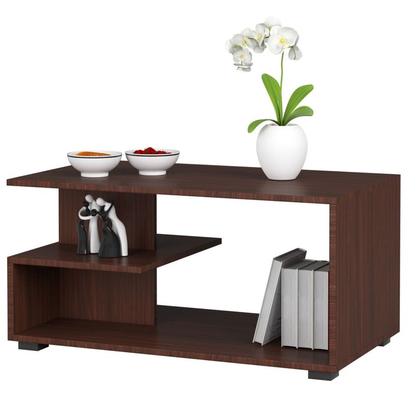 Casa si Gradina - Mobilier - Mese si birouri - Masute de cafea - Masuta de cafea Vini pe roti, cu raft inferior si blat din PAL laminat, 90x51x40 cm, maro wenge - Infinity.ro