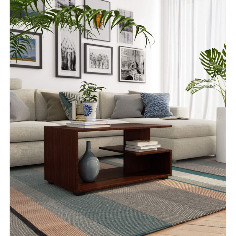 Casa si Gradina - Mobilier - Mese si birouri - Masute de cafea - Masuta de cafea Vini pe roti, cu raft inferior si blat din PAL laminat, 90x51x40 cm, maro wenge - Infinity.ro