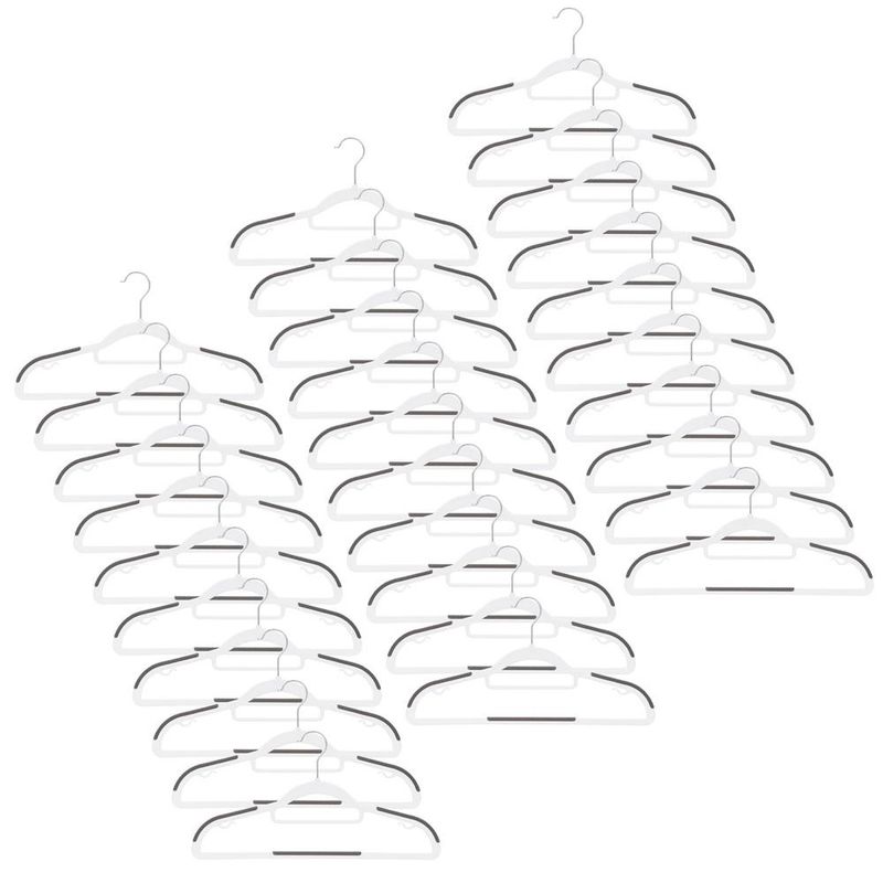 Casa si Gradina - Mobilier - Organizare si depozitare - Umerase si valeti - Set de 30 de umerase antiderapante pentru haine, din PE, cu carlig metalic rotativ, 41 cm, alb si gri - Infinity.ro