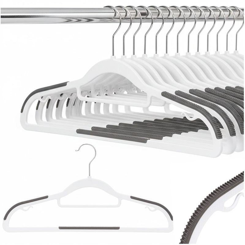 Casa si Gradina - Mobilier - Organizare si depozitare - Umerase si valeti - Set de 30 de umerase antiderapante pentru haine, din PE, cu carlig metalic rotativ, 41 cm, alb si gri - Infinity.ro