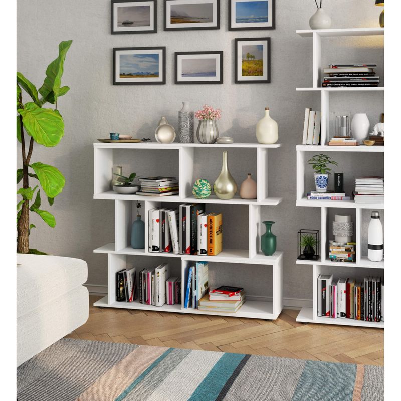Casa si Gradina - Mobilier - Biblioteci si rafturi - Etajere - Etajera modulara cu 6 rafturi pentru depozitare, PAL laminat 16 mm, 120x28x108 cm, alb - Infinity.ro