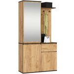 Casa si Gradina - Mobilier - Organizare si depozitare - Cuiere - Set hol Entro cu oglinda, cuier si spatii de depozitare, PAL laminat 16 mm, 95x35x183 cm, stejar craft - Infinity.ro