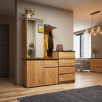 Casa si Gradina - Mobilier - Organizare si depozitare - Cuiere - Set hol Entro cu oglinda, cuier si spatii de depozitare, PAL laminat 16 mm, 95x35x183 cm, stejar craft - Infinity.ro