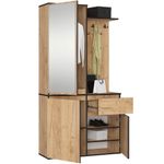 Casa si Gradina - Mobilier - Organizare si depozitare - Cuiere - Set hol Entro cu oglinda, cuier si spatii de depozitare, PAL laminat 16 mm, 95x35x183 cm, stejar craft - Infinity.ro