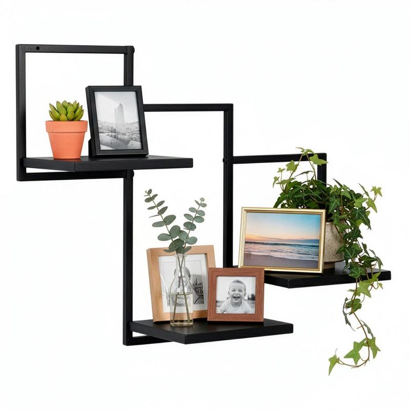 Casa si Gradina - Mobilier - Biblioteci si rafturi - Rafturi - Raft de perete cu 3 polite din MDF si cadru metalic, 58x21x50 cm, negru - Infinity.ro