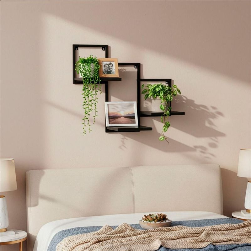 Casa si Gradina - Mobilier - Biblioteci si rafturi - Rafturi - Raft de perete cu 3 polite din MDF si cadru metalic, 58x21x50 cm, negru - Infinity.ro