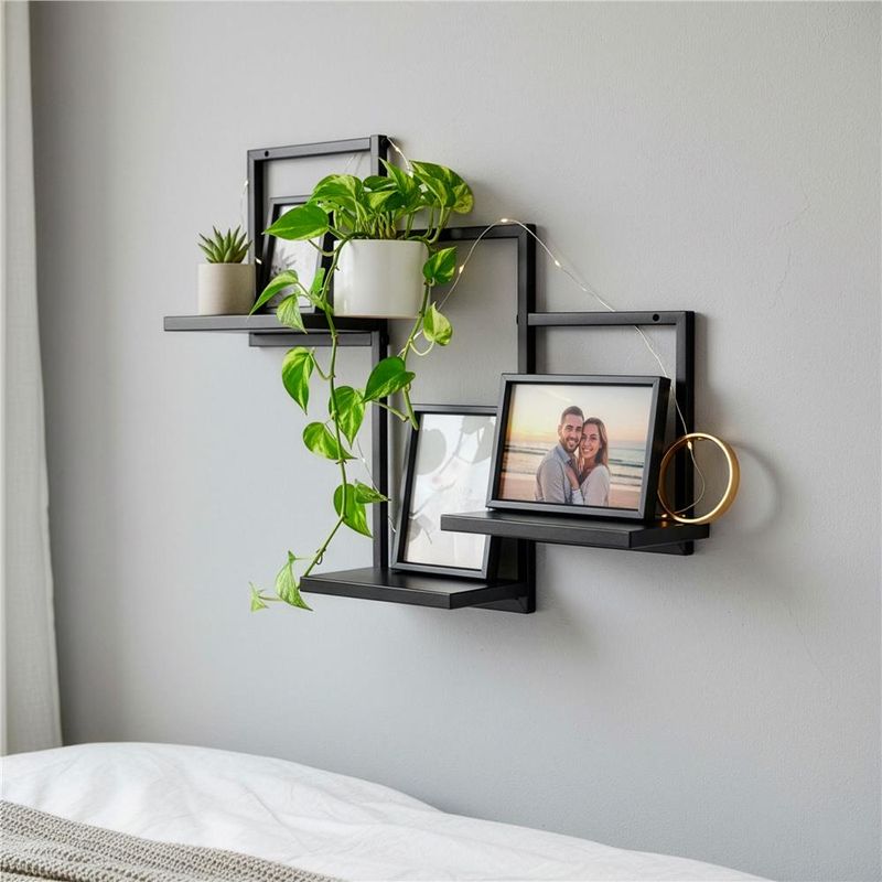 Casa si Gradina - Mobilier - Biblioteci si rafturi - Rafturi - Raft de perete cu 3 polite din MDF si cadru metalic, 58x21x50 cm, negru - Infinity.ro