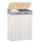 Market - Spalare si intretinere rufe - Uscatoare de rufe si accesorii - Cos pentru rufe din bambus, pliabil, cu 2 compartimente, volum 105 L, 63x52x33 cm, alb si gri - Infinity.ro