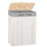 Market - Spalare si intretinere rufe - Uscatoare de rufe si accesorii - Cos pentru rufe din bambus, pliabil, cu 2 compartimente, volum 105 L, 63x52x33 cm, alb si gri - Infinity.ro