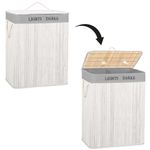 Market - Spalare si intretinere rufe - Uscatoare de rufe si accesorii - Cos pentru rufe din bambus, pliabil, cu 2 compartimente, volum 105 L, 63x52x33 cm, alb si gri - Infinity.ro