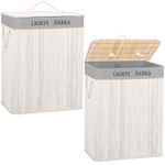 Market - Spalare si intretinere rufe - Uscatoare de rufe si accesorii - Cos pentru rufe din bambus, pliabil, cu 2 compartimente, volum 105 L, 63x52x33 cm, alb si gri - Infinity.ro