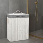 Market - Spalare si intretinere rufe - Uscatoare de rufe si accesorii - Cos pentru rufe din bambus, pliabil, cu 2 compartimente, volum 105 L, 63x52x33 cm, alb si gri - Infinity.ro