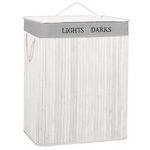 Market - Spalare si intretinere rufe - Uscatoare de rufe si accesorii - Cos pentru rufe din bambus, pliabil, cu 2 compartimente, volum 105 L, 63x52x33 cm, alb si gri - Infinity.ro