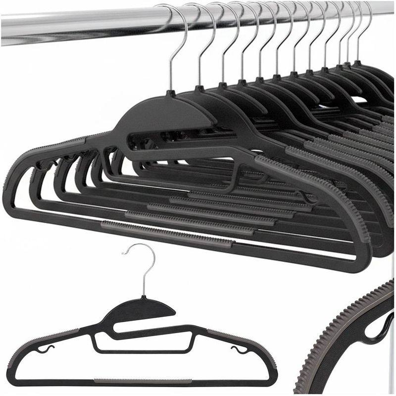 Casa si Gradina - Mobilier - Organizare si depozitare - Umerase si valeti - Set de 20 de umerase antiderapante pentru haine, din PE, cu carlig metalic rotativ, 41 cm, negru si gri - Infinity.ro