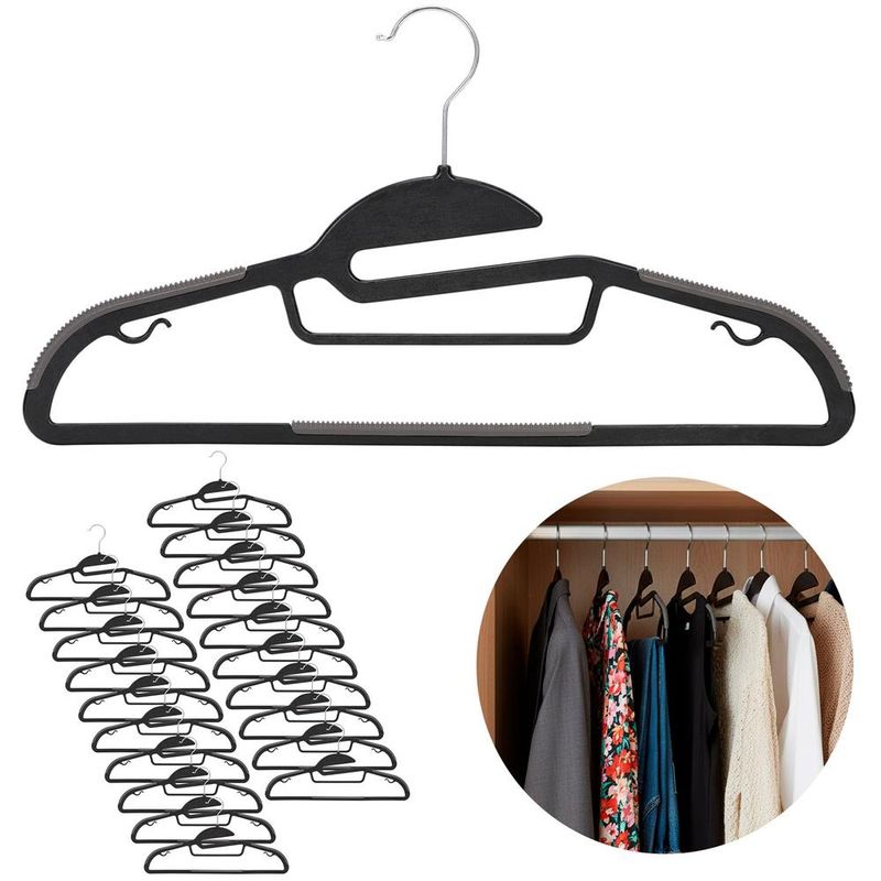 Casa si Gradina - Mobilier - Organizare si depozitare - Umerase si valeti - Set de 20 de umerase antiderapante pentru haine, din PE, cu carlig metalic rotativ, 41 cm, negru si gri - Infinity.ro